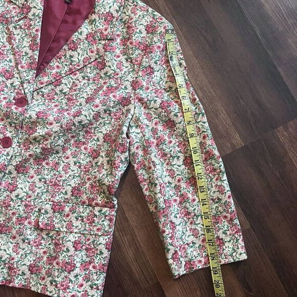 Talbots Blazer Size 16 Floral Pink 3/4 Sleeve Lined Button Front Collar - Picture 7 of 12